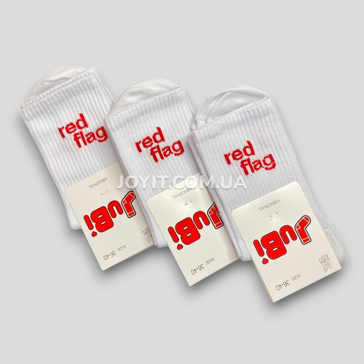 Носки белые "Red Flag" высокие женские/подростковые 36-40 JuBi, 3 пары JB001-258/1 фото